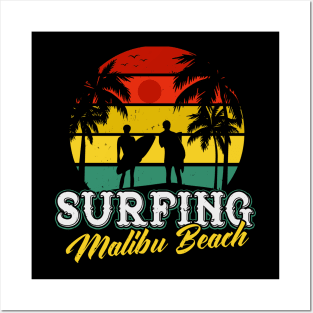 Surfing Malibu Beach Vacation Retro Surfer Posters and Art